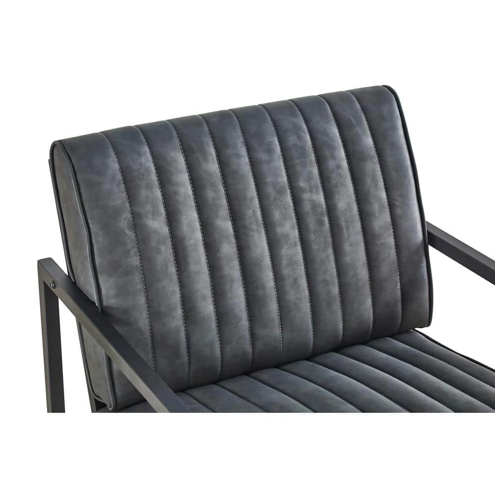 26 in. Gray Faux Leather Steel Arm Chair (Set of 1) by Z-joyee 5 26 in. Gray Faux Leather Steel Arm Chair (Set of 1) by Z-joyee - Image 5