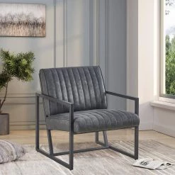 26 in. Gray Faux Leather Steel Arm Chair (Set of 1) by Z-joyee 15 26 in. Gray Faux Leather Steel Arm Chair (Set of 1) by Z-joyee -Cheap Z-joyee Store retro gray z joyee accent chairs bd hw24002856 31 1000