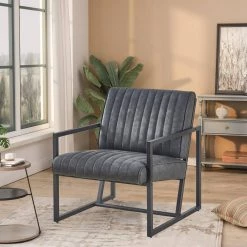 26 in. Gray Faux Leather Steel Arm Chair (Set of 1) by Z-joyee 13 26 in. Gray Faux Leather Steel Arm Chair (Set of 1) by Z-joyee -Cheap Z-joyee Store retro gray z joyee accent chairs bd hw24002856 44 1000