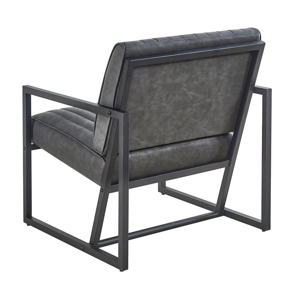 26 in. Gray Faux Leather Steel Arm Chair (Set of 1) by Z-joyee 4 26 in. Gray Faux Leather Steel Arm Chair (Set of 1) by Z-joyee - Image 4