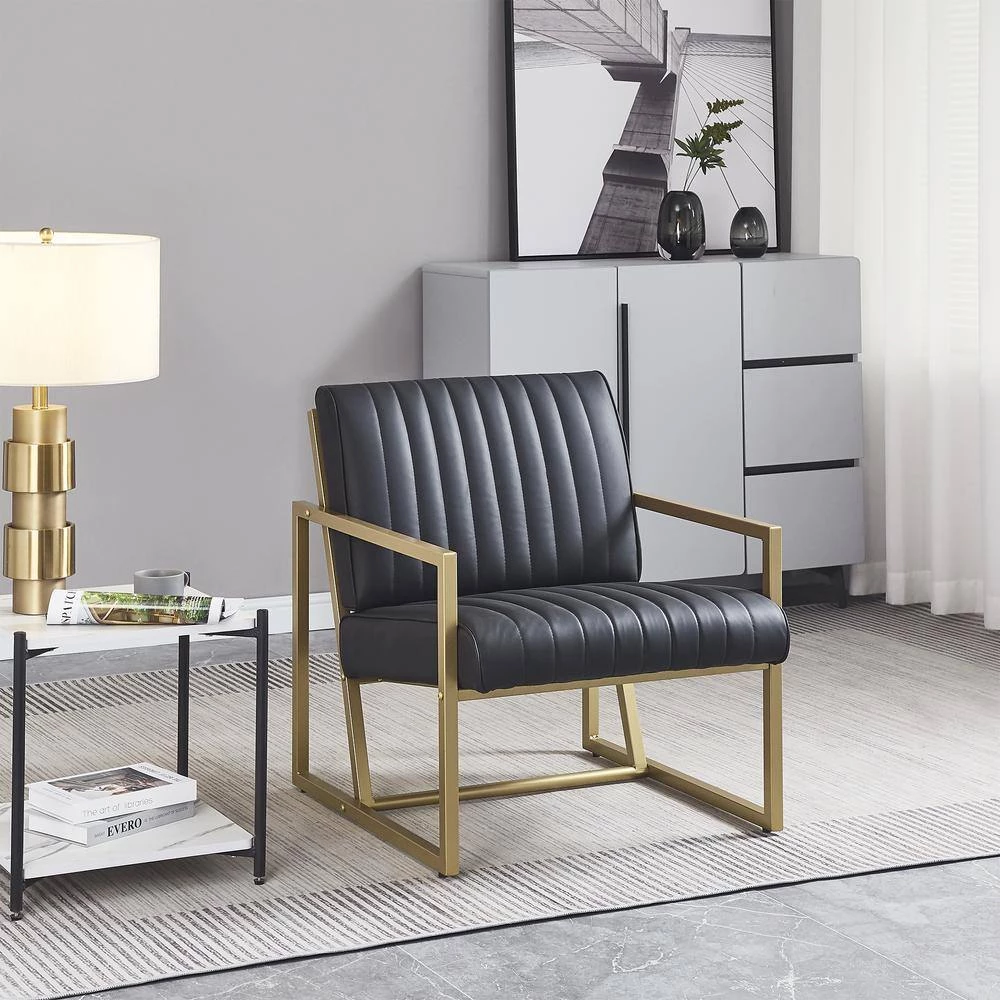 26 in. Gray Faux Leather Steel Arm Chair (Set of 1) by Z-joyee 7 26 in. Gray Faux Leather Steel Arm Chair (Set of 1) by Z-joyee - Image 7