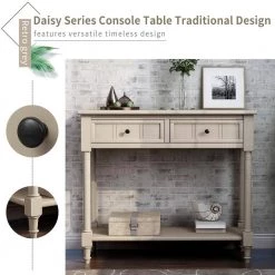 35.43 in. Retro Gray Standard Rectangle Wood Console Table with 2-Drawers and Bottom Shelf by Z-joyee 14 35.43 in. Retro Gray Standard Rectangle Wood Console Table with 2-Drawers and Bottom Shelf by Z-joyee -Cheap Z-joyee Store retro gray z joyee console tables f fb857222232 44 1000