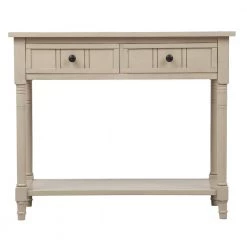 35.43 in. Retro Gray Standard Rectangle Wood Console Table with 2-Drawers and Bottom Shelf by Z-joyee