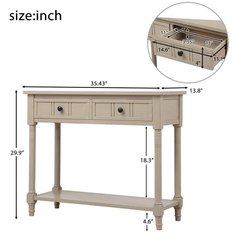 35.43 in. Retro Gray Standard Rectangle Wood Console Table with 2-Drawers and Bottom Shelf by Z-joyee 3 35.43 in. Retro Gray Standard Rectangle Wood Console Table with 2-Drawers and Bottom Shelf by Z-joyee - Image 3