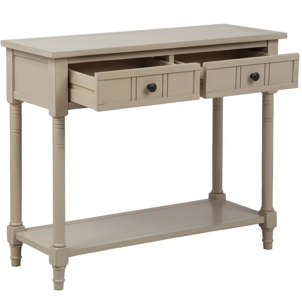35.43 in. Retro Gray Standard Rectangle Wood Console Table with 2-Drawers and Bottom Shelf by Z-joyee 2 35.43 in. Retro Gray Standard Rectangle Wood Console Table with 2-Drawers and Bottom Shelf by Z-joyee - Image 2