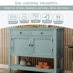 39 in. Retro Green Standard Rectangle Wood Console Table with 2-Drawers, 2-Cabinets and 1-Shelf by Z-joyee -Cheap Z-joyee Store retro green z joyee console tables f fb857221303 1f 1000