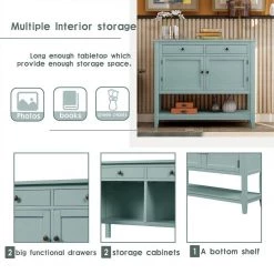 39 in. Retro Green Standard Rectangle Wood Console Table with 2-Drawers, 2-Cabinets and 1-Shelf by Z-joyee -Cheap Z-joyee Store retro green z joyee console tables f fb857221303 4f 1000