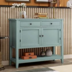 39 in. Retro Green Standard Rectangle Wood Console Table with 2-Drawers, 2-Cabinets and 1-Shelf by Z-joyee -Cheap Z-joyee Store retro green z joyee console tables f fb857221303 76 1000