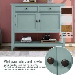 39 in. Retro Green Standard Rectangle Wood Console Table with 2-Drawers, 2-Cabinets and 1-Shelf by Z-joyee -Cheap Z-joyee Store retro green z joyee console tables f fb857221303 fa 1000