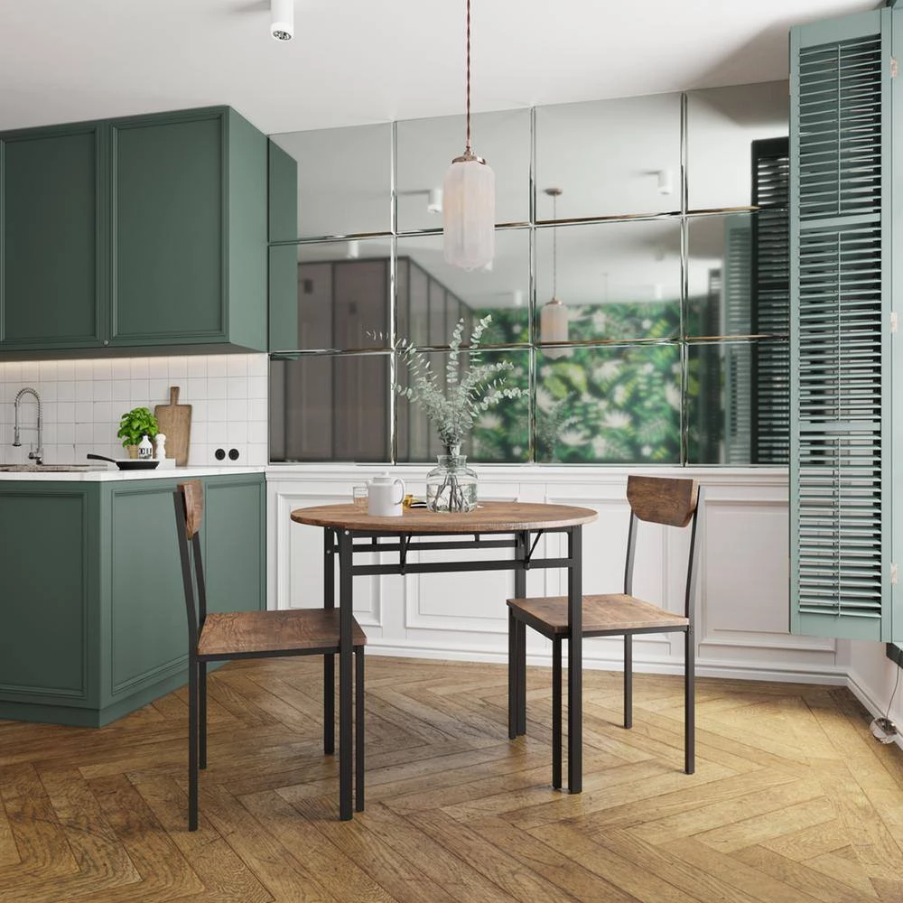 3-Piece Round Rustic Brown MDF Top Dining Room Set Seats 6 by Z-joyee 9 3-Piece Round Rustic Brown MDF Top Dining Room Set Seats 6 by Z-joyee - Image 9