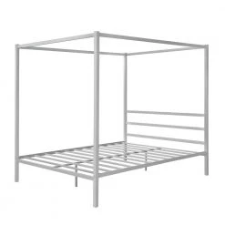 83.5 in. Silver Queen Size Metal Framed Canopy Platform Bed with Built in Headboard by Z-joyee -Cheap Z-joyee Store silver z joyee canopy beds p q202200006 4f 1000