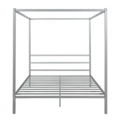 83.5 in. Silver Queen Size Metal Framed Canopy Platform Bed with Built in Headboard by Z-joyee