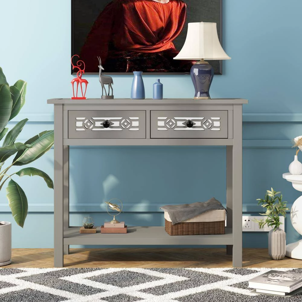 35.4 in. Silver Rectangle Wood Console Table with 2-Drawers by Z-joyee 9 35.4 in. Silver Rectangle Wood Console Table with 2-Drawers by Z-joyee - Image 9