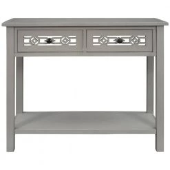 35.4 in. Silver Rectangle Wood Console Table with 2-Drawers by Z-joyee