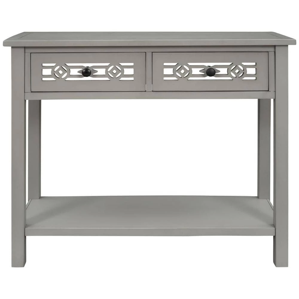 35.4 in. Silver Rectangle Wood Console Table with 2-Drawers by Z-joyee 1 35.4 in. Silver Rectangle Wood Console Table with 2-Drawers by Z-joyee