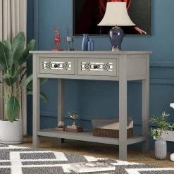 35.4 in. Silver Rectangle Wood Console Table with 2-Drawers by Z-joyee 16 35.4 in. Silver Rectangle Wood Console Table with 2-Drawers by Z-joyee -Cheap Z-joyee Store silver z joyee console tables f fb857220757 76 1000