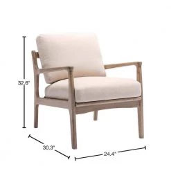 Tan Linen Mid Century Modern Accent Chair Wood Frame Arm Chair for Living Room by Z-joyee -Cheap Z-joyee Store tan z joyee accent chairs ljp w202200033 40 1000