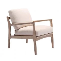 Tan Linen Mid Century Modern Accent Chair Wood Frame Arm Chair for Living Room by Z-joyee -Cheap Z-joyee Store tan z joyee accent chairs ljp w202200033 4f 1000