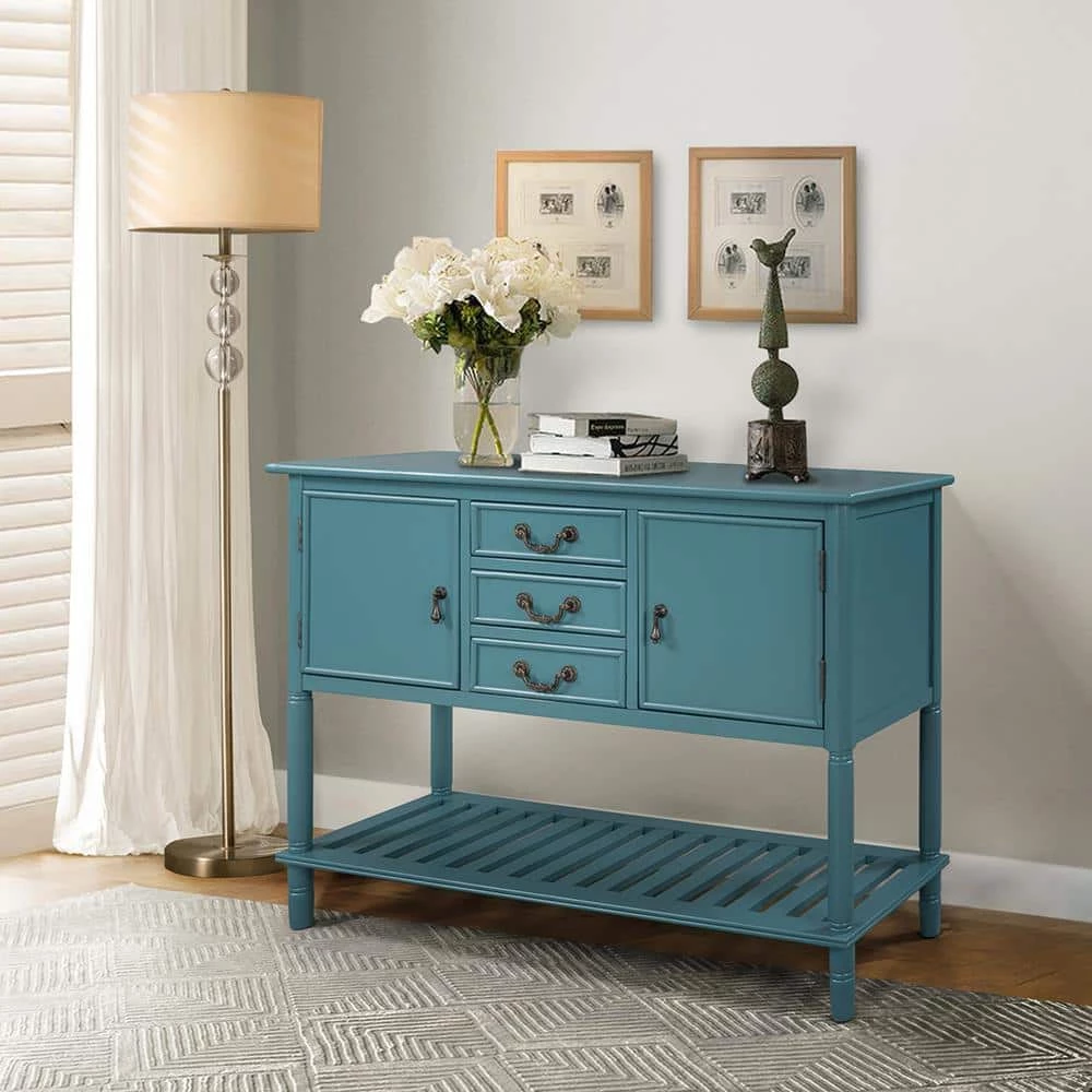 Mordern 45.20 in. Teal Standard Rectangle Wood Console Table with 3 Drawers by Z-joyee 10 Mordern 45.20 in. Teal Standard Rectangle Wood Console Table with 3 Drawers by Z-joyee - Image 10