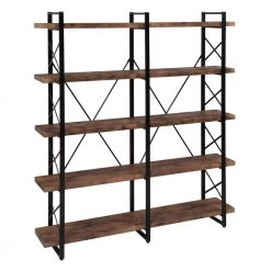 71 in.Tiger Metal 5 Shelf Etageres Bookcase with Wood Shelf by Z-joyee