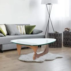 50 in. Walnut Triangle Glass Top Coffee Table with Wood Base by Z-joyee -Cheap Z-joyee Store walnut z joyee coffee tables f fb857219072 1f 1000