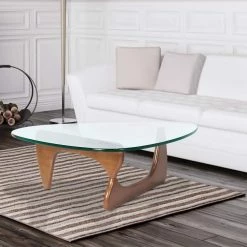 50 in. Walnut Triangle Glass Top Coffee Table with Wood Base by Z-joyee -Cheap Z-joyee Store walnut z joyee coffee tables f fb857219072 c3 1000