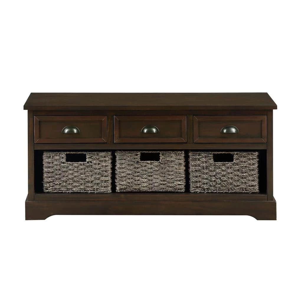 Walnut Rustic Storage Bench with 3 Drawers 41.9 in. W x 19.50 in. H x 15.2 in. D by Z-joyee 1 Walnut Rustic Storage Bench with 3 Drawers 41.9 in. W x 19.50 in. H x 15.2 in. D by Z-joyee