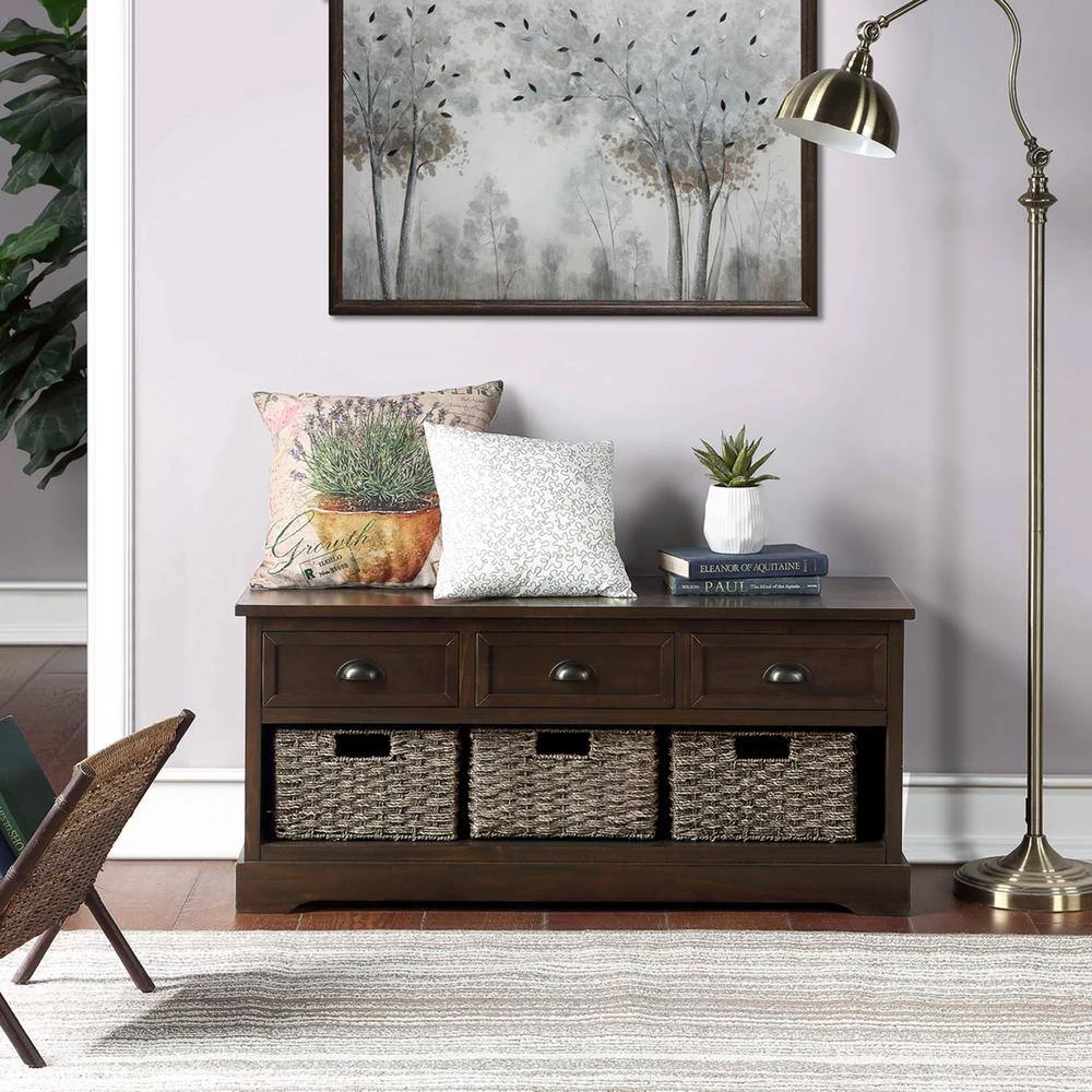 Walnut Rustic Storage Bench with 3 Drawers 41.9 in. W x 19.50 in. H x 15.2 in. D by Z-joyee 5 Walnut Rustic Storage Bench with 3 Drawers 41.9 in. W x 19.50 in. H x 15.2 in. D by Z-joyee - Image 5