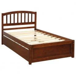 Wood Walnut Twin Size Platform Bed with Trundle by Z-joyee -Cheap Z-joyee Store walnut z joyee platform beds f fb857218198 44 1000