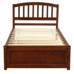 Wood Walnut Twin Size Platform Bed with Trundle by Z-joyee