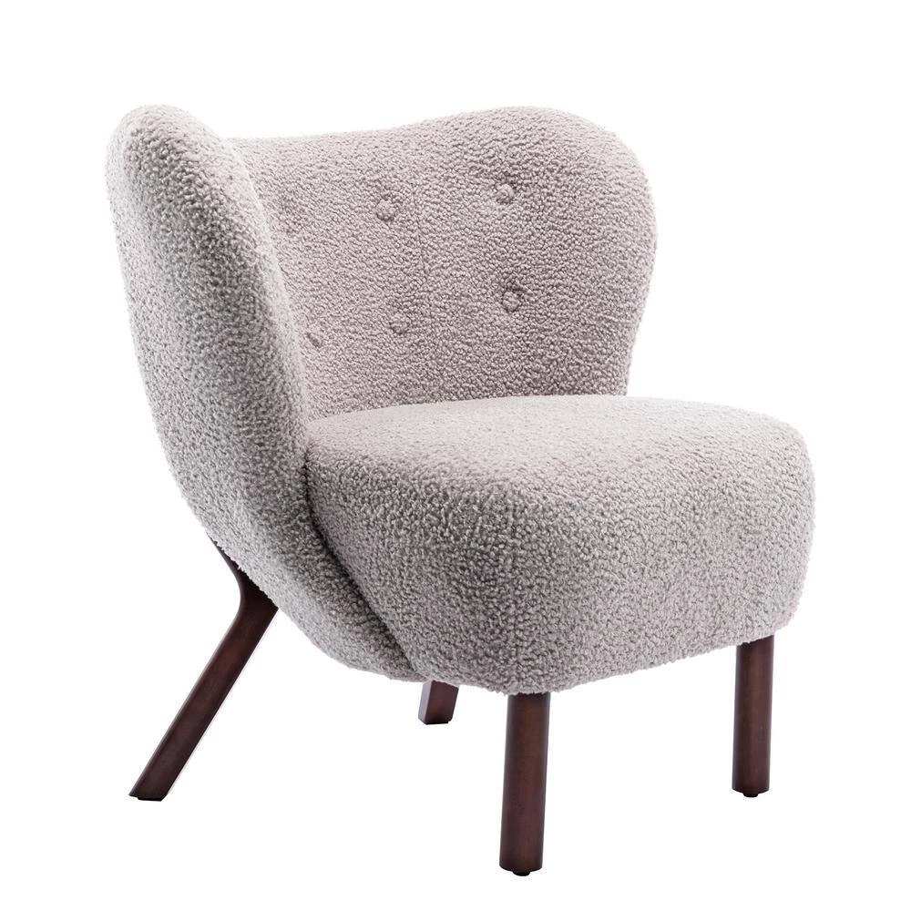 Warm Gray Polyester Modern Accent Chair Lambskin Sherpa Wingback Tufted Side Chair by Z-joyee 7 Warm Gray Polyester Modern Accent Chair Lambskin Sherpa Wingback Tufted Side Chair by Z-joyee - Image 7