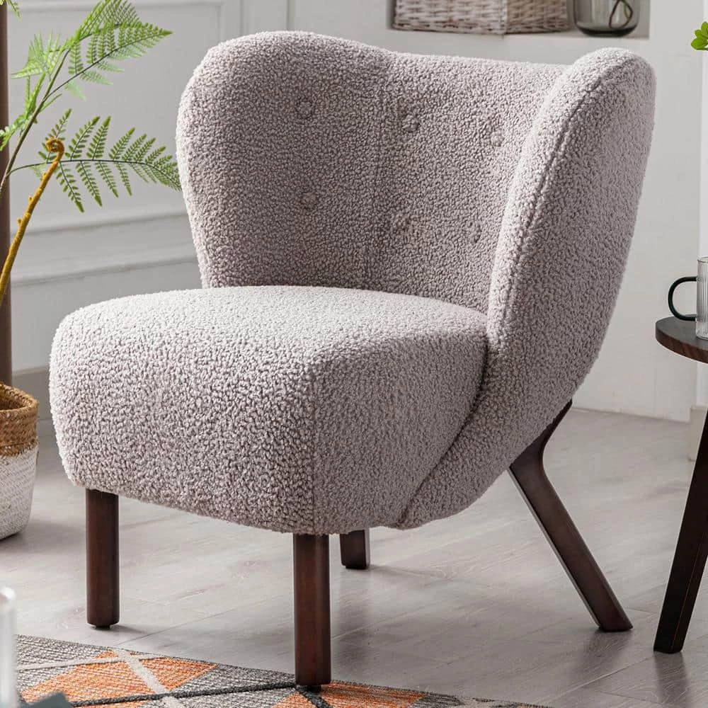 Warm Gray Polyester Modern Accent Chair Lambskin Sherpa Wingback Tufted Side Chair by Z-joyee 9 Warm Gray Polyester Modern Accent Chair Lambskin Sherpa Wingback Tufted Side Chair by Z-joyee - Image 9