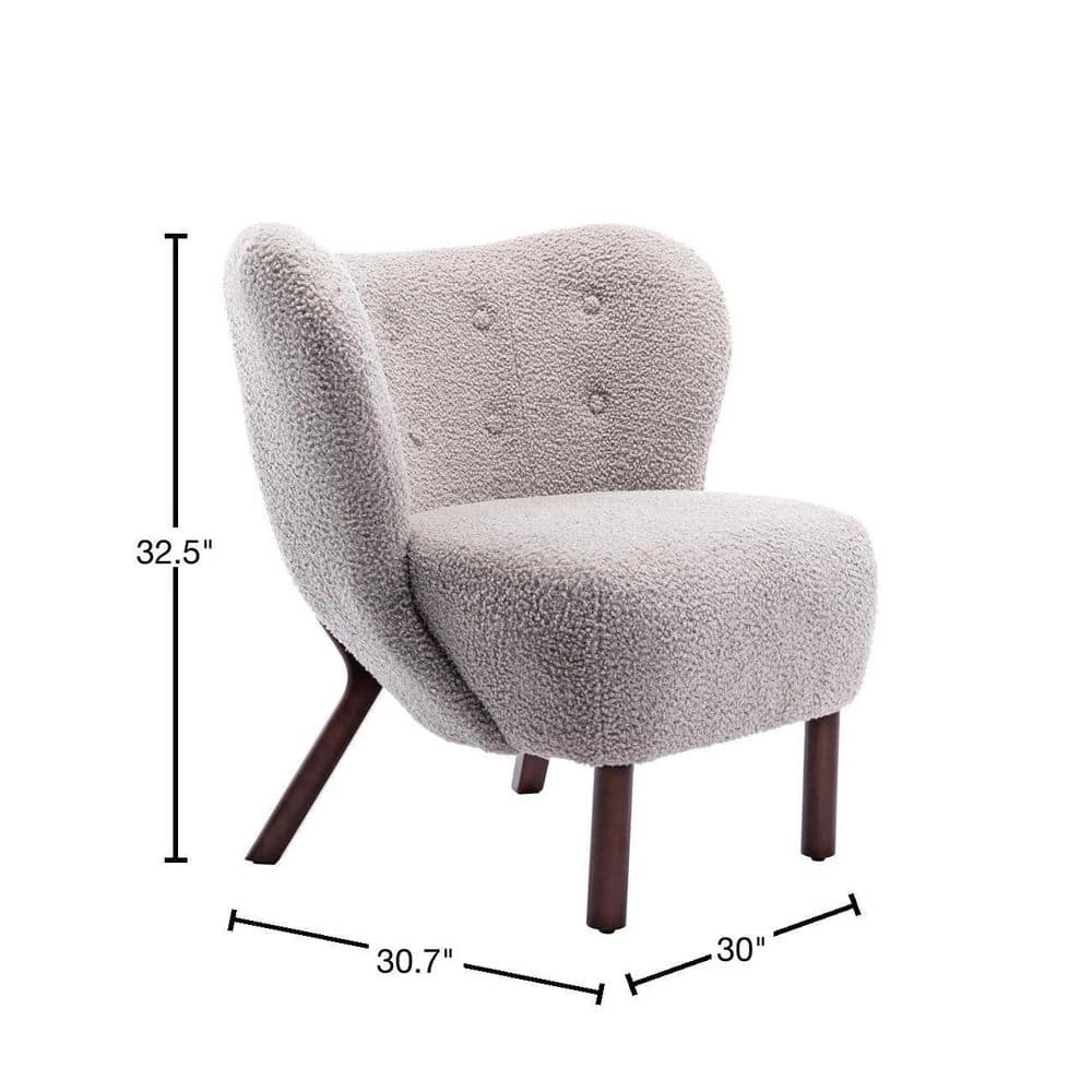 Warm Gray Polyester Modern Accent Chair Lambskin Sherpa Wingback Tufted Side Chair by Z-joyee 3 Warm Gray Polyester Modern Accent Chair Lambskin Sherpa Wingback Tufted Side Chair by Z-joyee - Image 3