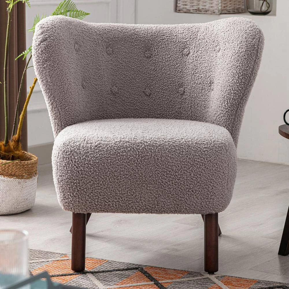 Warm Gray Polyester Modern Accent Chair Lambskin Sherpa Wingback Tufted Side Chair by Z-joyee 5 Warm Gray Polyester Modern Accent Chair Lambskin Sherpa Wingback Tufted Side Chair by Z-joyee - Image 5