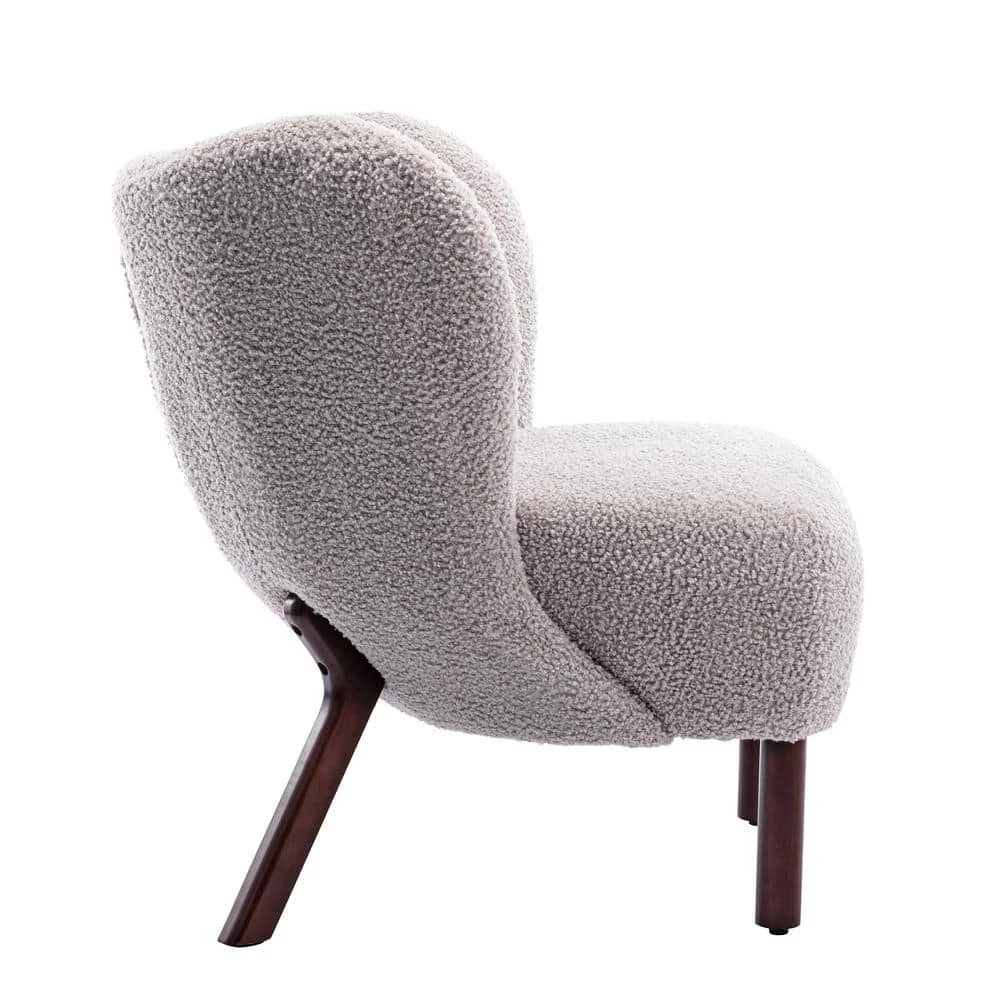Warm Gray Polyester Modern Accent Chair Lambskin Sherpa Wingback Tufted Side Chair by Z-joyee 2 Warm Gray Polyester Modern Accent Chair Lambskin Sherpa Wingback Tufted Side Chair by Z-joyee - Image 2