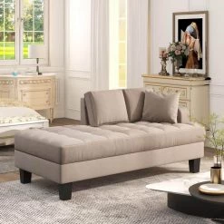 Warm Gray Deep Tufted Upholstered Textured Fabric Chaise Lounge with Toss Pillow for Living Room by Z-joyee 10 Warm Gray Deep Tufted Upholstered Textured Fabric Chaise Lounge with Toss Pillow for Living Room by Z-joyee -Cheap Z-joyee Store warm gray z joyee chaise lounges p y202200018 1f 1000