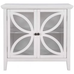 32 in. W White Accent Wooden Storage Cabinet with Decorative transparent Door by Z-joyee