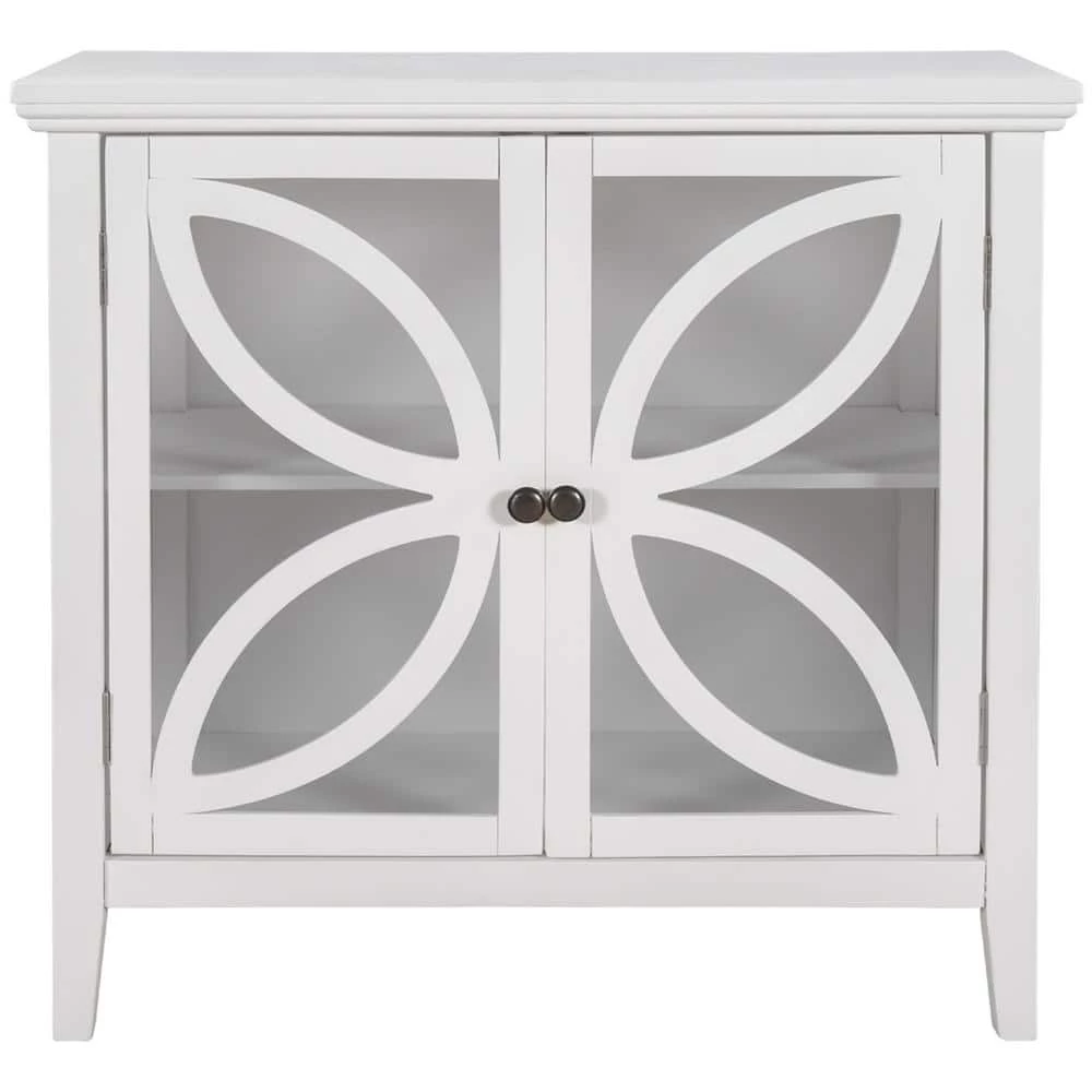 32 in. W White Accent Wooden Storage Cabinet with Decorative transparent Door by Z-joyee 1 32 in. W White Accent Wooden Storage Cabinet with Decorative transparent Door by Z-joyee