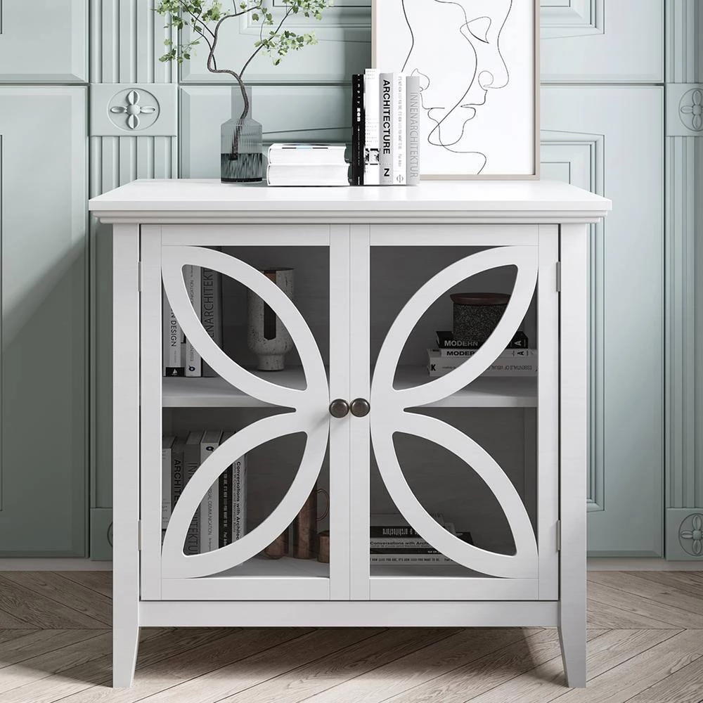 32 in. W White Accent Wooden Storage Cabinet with Decorative transparent Door by Z-joyee 5 32 in. W White Accent Wooden Storage Cabinet with Decorative transparent Door by Z-joyee - Image 5