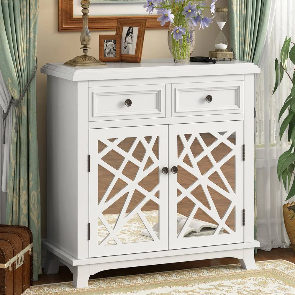 30.3 in. W White Wood Storage Cabinet with 2 Drawers by Z-joyee 11 30.3 in. W White Wood Storage Cabinet with 2 Drawers by Z-joyee - Image 11