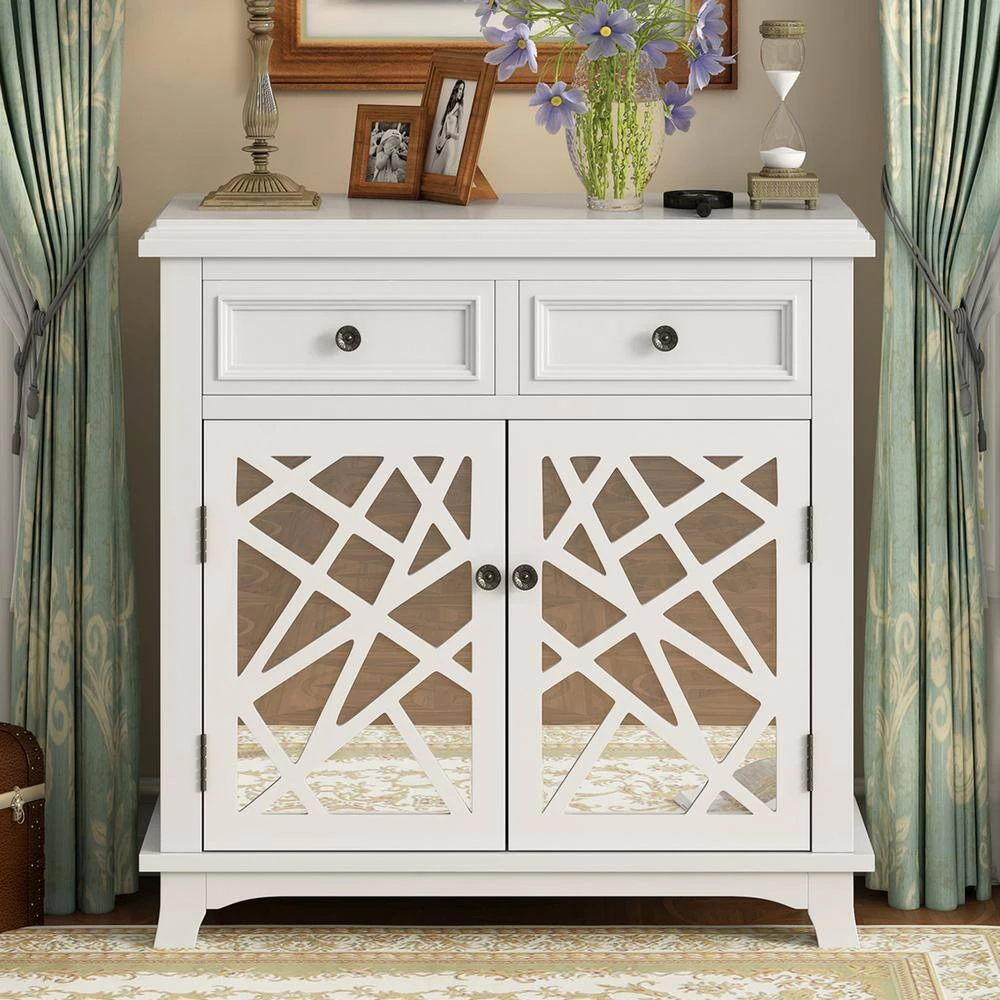 30.3 in. W White Wood Storage Cabinet with 2 Drawers by Z-joyee 5 30.3 in. W White Wood Storage Cabinet with 2 Drawers by Z-joyee - Image 5