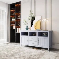 White Wood Storage Cabinet with 2 Drawers, 2 Cabinets and 1 Shelf by Z-joyee -Cheap Z-joyee Store white z joyee accent cabinets lyac624aak 31 1000