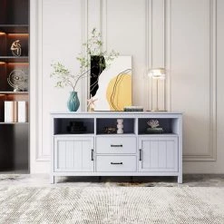 White Wood Storage Cabinet with 2 Drawers, 2 Cabinets and 1 Shelf by Z-joyee -Cheap Z-joyee Store white z joyee accent cabinets lyac624aak c3 1000