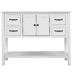 Modern White 43" Wide Wood Storage Cabinets with 4 Drawers, 1 Cabinet and 1 Shelf by Z-joyee