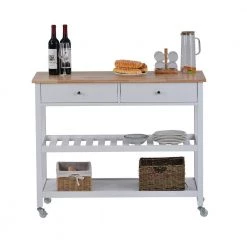 White Rolling Kitchen Cart with Locking Wheels and Open Spacious Storage Shelves by Z-joyee -Cheap Z-joyee Store white z joyee bar carts p q202200153 1f 1000