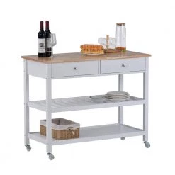 White Rolling Kitchen Cart with Locking Wheels and Open Spacious Storage Shelves by Z-joyee -Cheap Z-joyee Store white z joyee bar carts p q202200153 44 1000