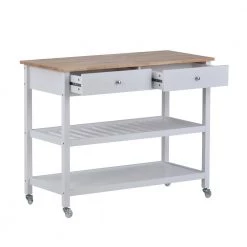 White Rolling Kitchen Cart with Locking Wheels and Open Spacious Storage Shelves by Z-joyee -Cheap Z-joyee Store white z joyee bar carts p q202200153 4f 1000