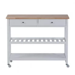 White Rolling Kitchen Cart with Locking Wheels and Open Spacious Storage Shelves by Z-joyee