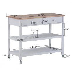 White Rolling Kitchen Cart with Locking Wheels and Open Spacious Storage Shelves by Z-joyee -Cheap Z-joyee Store white z joyee bar carts p q202200153 fa 1000