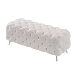 18.89 in. H x 51.18 in. W x 19.68 in. D White Button-Tufted Ottoman Bench Upholstered Velvet Footrest Stool Accent Bench by Z-joyee -Cheap Z-joyee Store white z joyee bedroom benches p s202200332 4f 1000